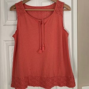 Linen blend lace trim tank boho summer top size M